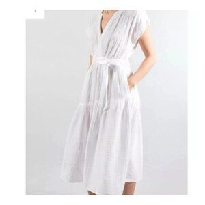 Xirena White Chelsea Gauze Belted Pockets Midi Dress PS NWT